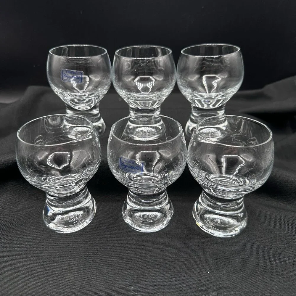 Bohemian Czech Crystal Shot Glasses 3oz Weighted Base Set of 6 Vintage 1990s